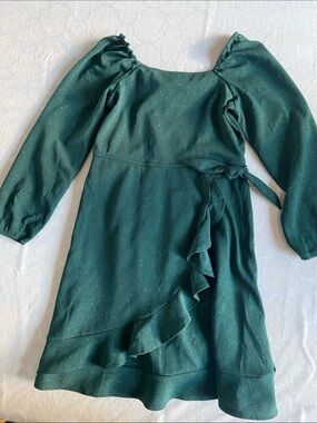 Three Hearts Emerald Green Long Sleeve Ruffle Wrap Kids Dress